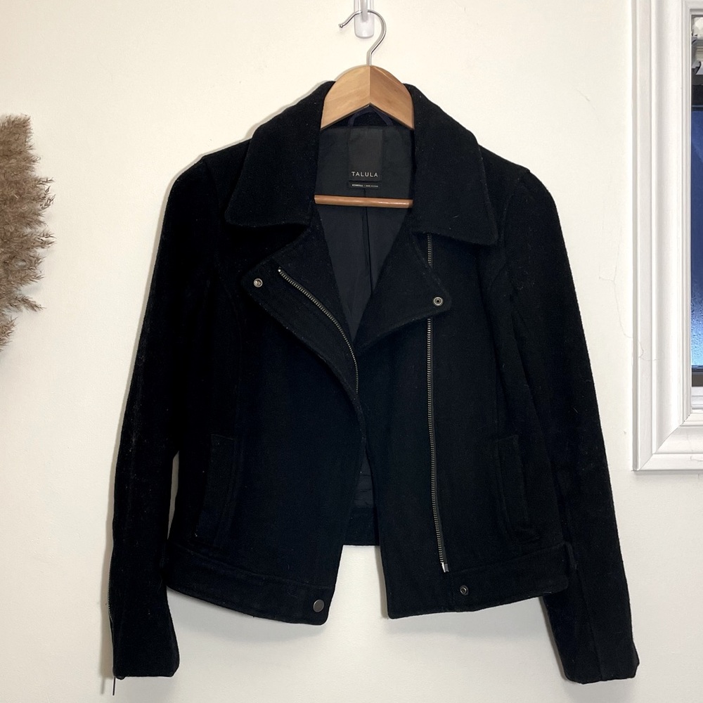 Aritzia Talula Wool Biker Jacket in Black